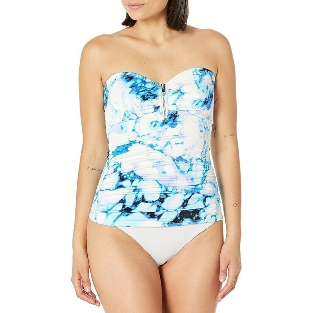 DKNY Strapless Tankini Swim Top Quartz Blue Tie Dye ( XS )